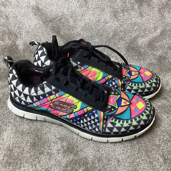Skechers Womens Flex Appeal 2.0 Sneakers Size 10 Colorful Geometric Print - Picture 1 of 13